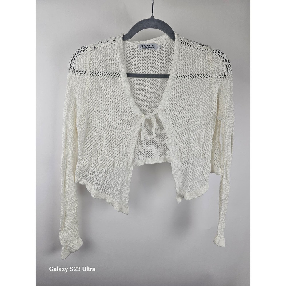 Swim cover/ cardigan, white long sleeve knit